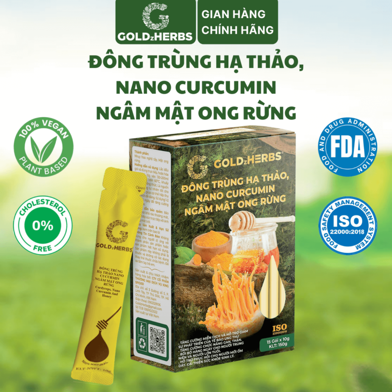 Đông trùng hạ thảo, nano curcumin ngâm mật ong rừng - Hộp 3