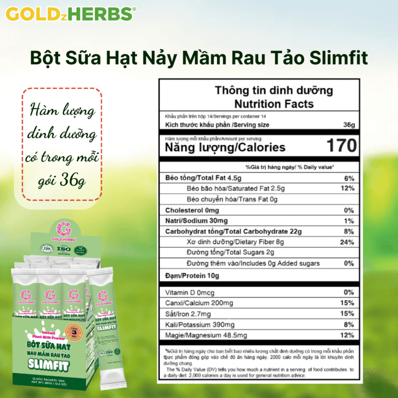 Bột sữa hạt nảy mầm rau tảo slimfit - 1